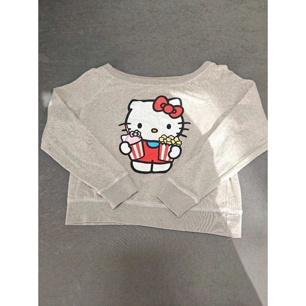 Hello Kitty Universal Studios Womens M Cropped Sweatshirt Gray Sanrio Popcorn